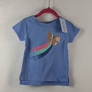 Cat & Jack TShirt Blue 2T Toddler Girls Sequin Rainbow Butterfly Tee‎ Periwinkle